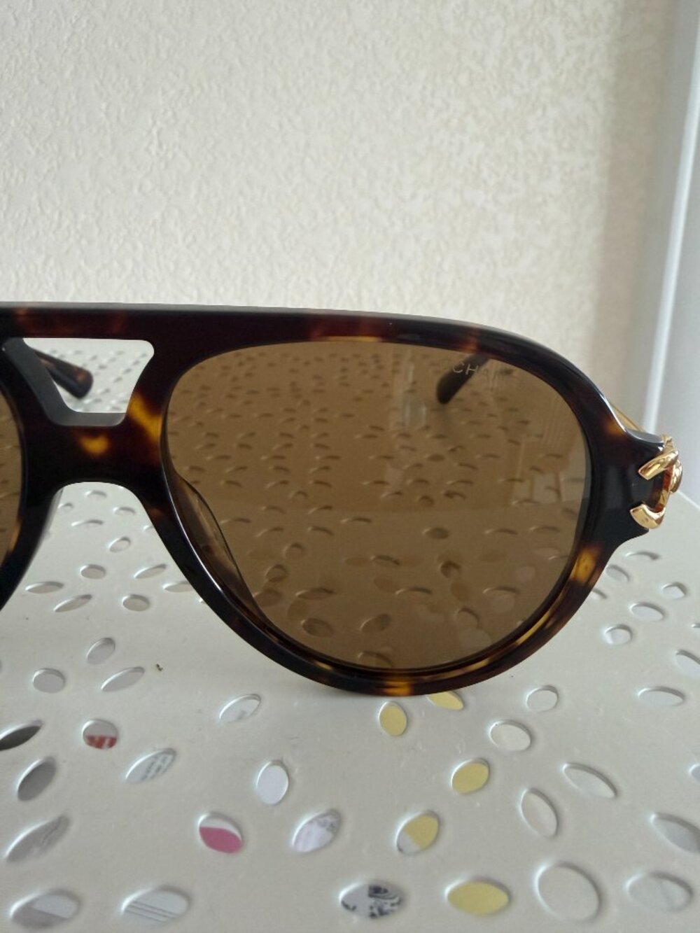 NWT CHANEL Tortoiseshell Aviator Sunglasses Gold CC Hardware NEW Authentic - Picture 4 of 12